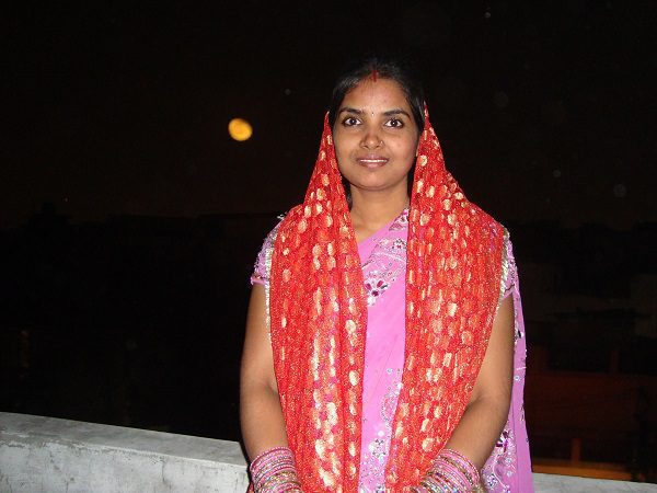 Woman Celebrating her First Karwa Chauth