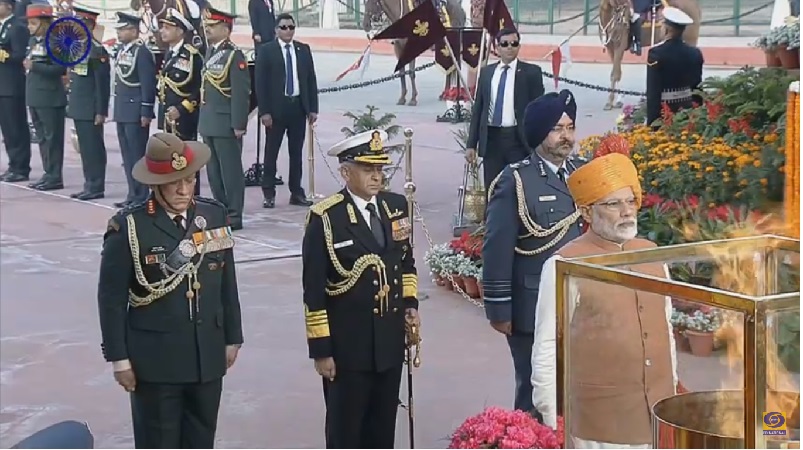 Chiefs of Indian Armed Forces saluting at Amar Jawan Jyoti